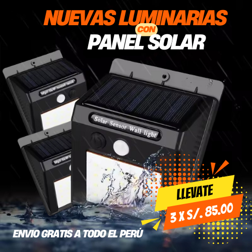 LAMPARA PARA EXTERIORES CON PANEL SOLAR Y SENSORES (3 UNID X 1)